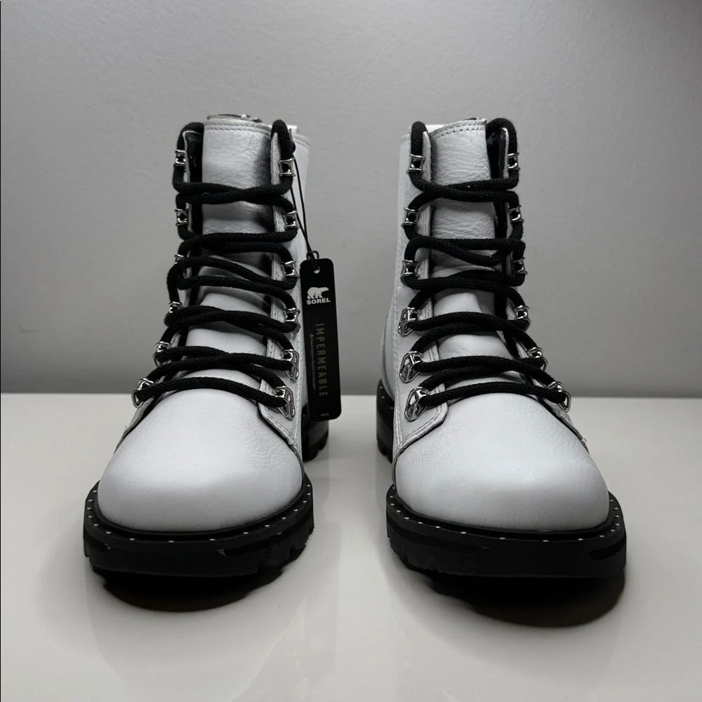 NIB Sorel Lennox Lace White Leather Waterproof Boots - 6.5 - Picture 3 of 12